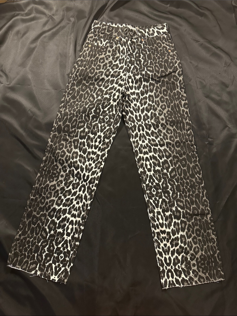Zara Black and White Leopard Straight Leg Jeans